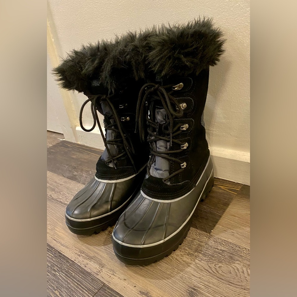 Khombu Leather Upper Faux Fur Collar Nordic Winter Snow Boots Size 9
